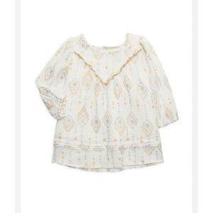 Peek Kids Girls White Gold Silver Metallic Geometric Gauze Dress 18-24M